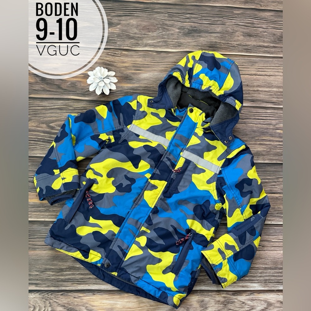 Mini Boden Blue and Yellow Camo Kids Jacket